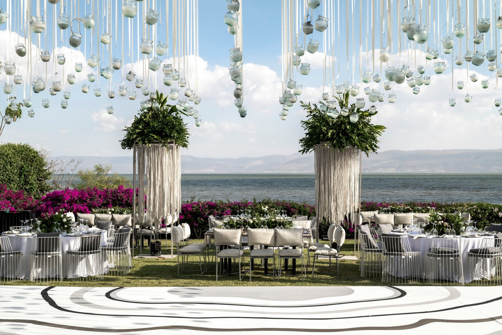 Outdoor wedding tent arrangement